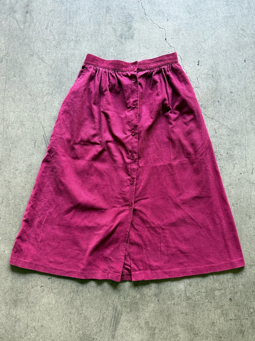 Koret Vintage 100% cotton Burgundy Button-Front Courdaroy A-Line Midi Skirt